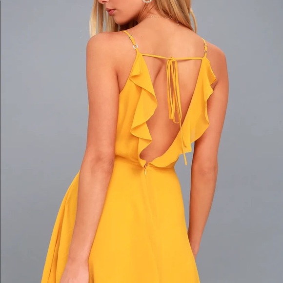 Lulu’s Hot Like Fire Golden Yellow Spaghetti Strap Backless Dress - Picture 3 of 8